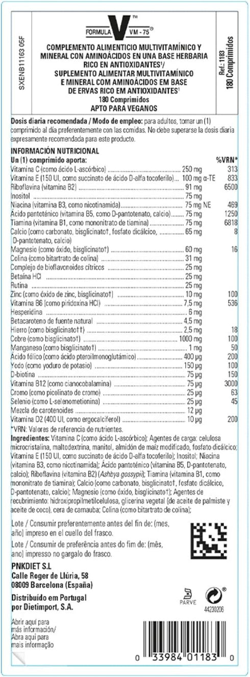 Solgar Formula VM-75, 180 Tablets - Multivitamin with Chelated Minerals, Vegan, Gluten Free