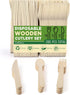 LotFancy Disposable Wooden Cutlery Set, Pack of 200 (100 Forks, 50 Spoons, 50 Knives), Eco-Friendly