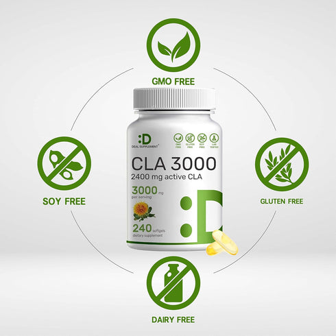Ultra Strength CLA 3000mg - 240 Softgels, Active Conjugated Linoleic Acid from Safflower Oil
