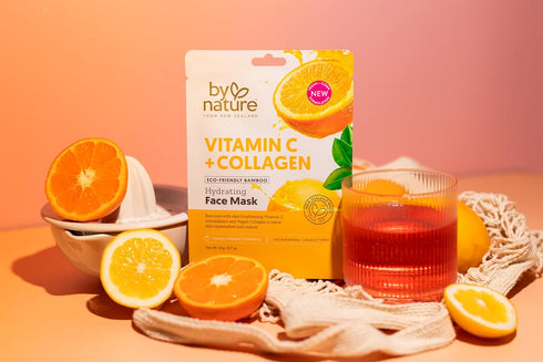4pk Vitamin C + Collagen Hydrating Face Masks, Premium Moisturizing Sheet Masks for Skin Elasticity & Firmness