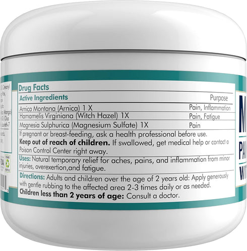 MARS WELLNESS MG+ Hemp Pain Cream, 4 oz Magnesium & Arnica Cream for Muscle Pain Relief, Numbing & Healing