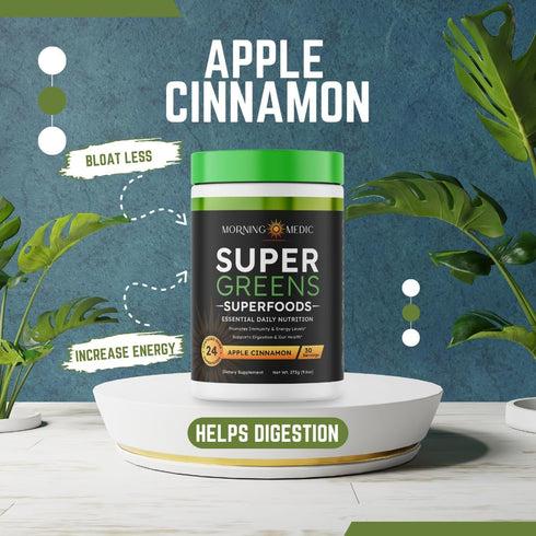 Super Greens Powder with 24+ Superfoods - Supports Immunity & Energy Levels, Apple Cinnamon Flavor