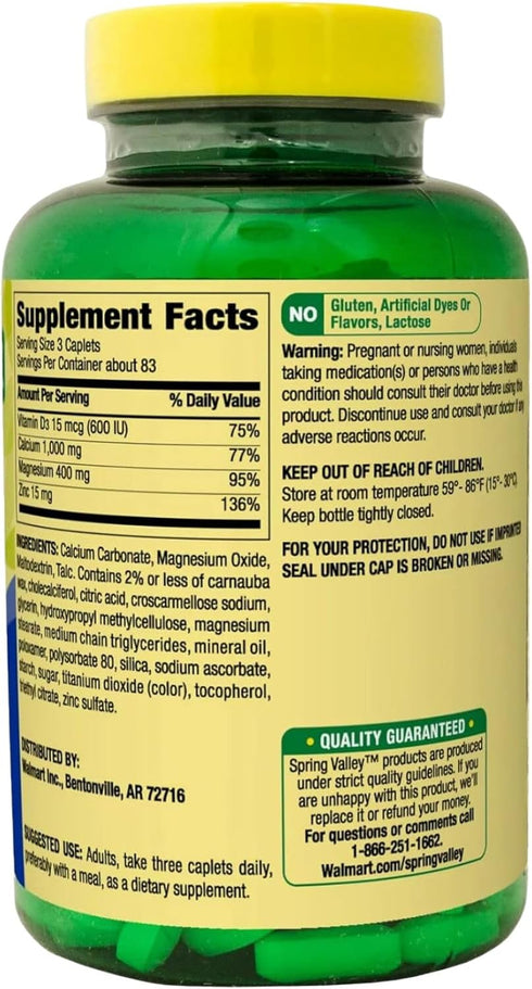 Calcium Magnesium Zinc with Vitamin D3, 600 mg Calcium Supplement, Calcium Magnesium Supplement + STS Sticker