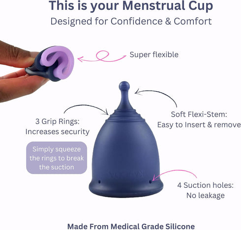 KAVODA Pack 2 Menstrual Cups with Sterilising Cup & Gel Wash - Reusable, Easy to Use, of in Small & Large Size