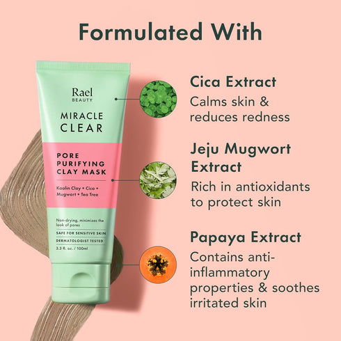 Rael Miracle Clear Clay Mask, Blackhead Remover - Exfoliating Face Wash, Pore Minimizer, Korean Skincare, Vegan (100 ml)