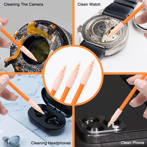 Wellgler's Foam Cleaning Swabs, Multi-Purpose Cleanroom Foam Tip Cleaning Swab Kit (Orange, 100 Count)