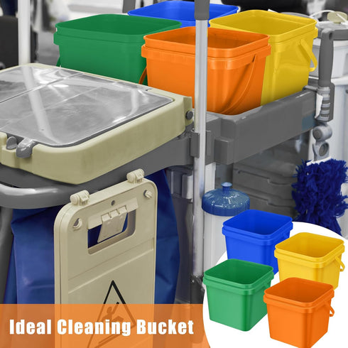 Mifoci 4 Pcs Plastic Bucket, 5 Quart Square Cleaning Bucket, Utility Small Pail with Handle for House Cleaning