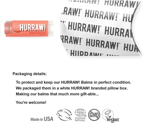Hurraw! Grapefruit Lip Balm: Organic, Certified Vegan, Gluten Free, Non-GMO, 100% Natural, Made in USA
