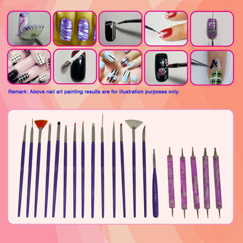 Nail Art Brushes 20pc Kit Set with Roll-Up Pouch, Dotting Pens, Marbling Detailing, Best for Nail Art and Facial