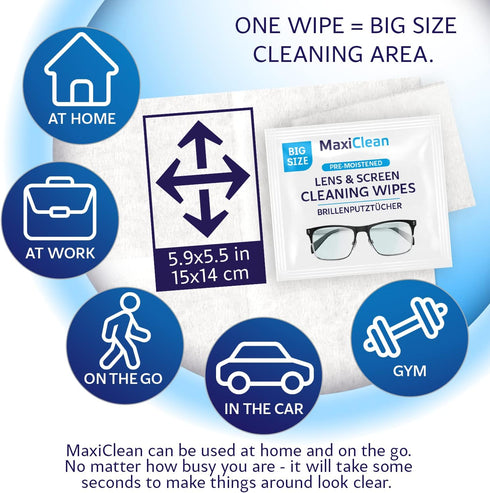 Maxi Clean 600 Glasses Wipes Lens Cleaner - Lens Wipes for Eyeglasses - Pre-moistened Individually Wrapped Wipes