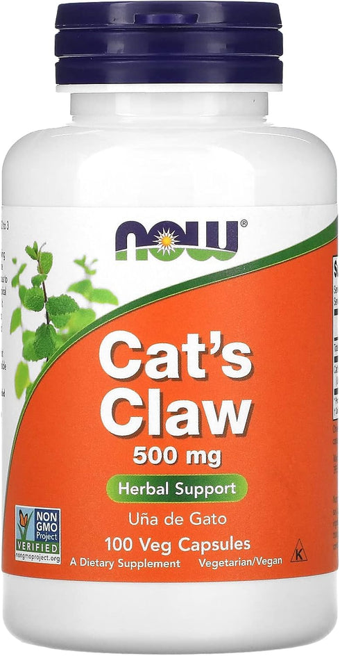 NOW Supplements Cat's Claw 500 mg, 100 Veg Capsules, Non-GMO Project Verified Herbal Supplement