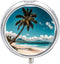 LPSADGF Palm Tree Hawaii Beach Medicine Pill Case, 3 Compartment Round Pill Box,