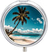 LPSADGF Palm Tree Hawaii Beach Medicine Pill Case, 3 Compartment Round Pill Box,