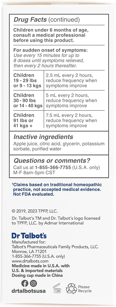 Dr. Talbot's Tummy Ache Relief Liquid Medicine - 4 Fl Oz Naturally Inspired for Children, Apple Juice Flavor, Dosage Cup