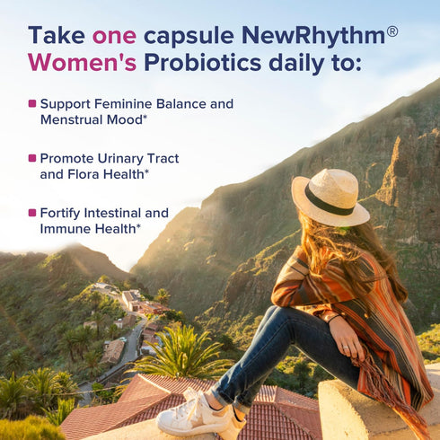 NewRhythm Probiotics for Women with P-5-P, Vitamin C & Organic Cranberry, 100 Billion CFU 18 Strains, 60 Capsules, No