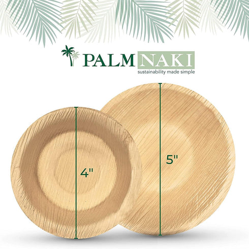 PALM NAKI Eco-Friendly 4-Inch Round Palm Leaf Bowls (40 Pack), Sustainable, Decorative, Compostable Tableware