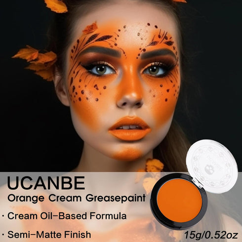 UCANBE Orange Face Body Paint Makeup Foundation, Professional Blendable Cream Greasepaint for Halloween Party