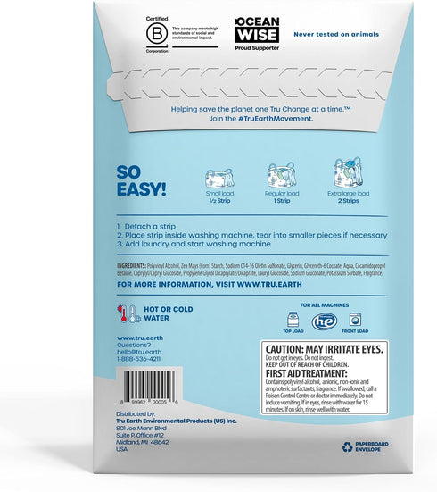 Tru Earth Compact Dry Laundry Detergent Sheets - Up to 128 Loads (64 Sheets) - Paraben-Free - Original Eco-Strip Liquidless Laundry Detergent, Travel Laundry Sheets - Fresh Linen
