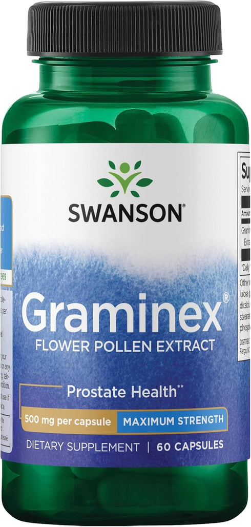 Swanson Maximum Strength Graminex Flower Pollen Extract, 60 Capsules, 500mg Each, Men's Health Supplement