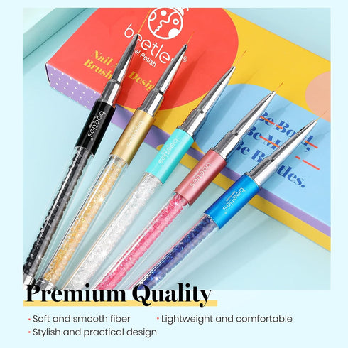 5Pcs Beetles Gel Polish Nail Art Liner Brushes Set, Diamond Handle for Painting, Dotting, and Drawing Sizes 5 7 9 11