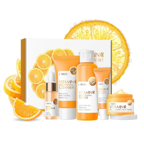 Skin Care Set 5pcs - Vitamin C Women Beauty Gift Set with Cleanser, Toner, Serum, Eye Cream, Face Cream - TSA-friendly
