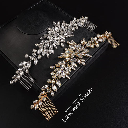 Wedding Crystal Hair Comb, Bridal Hair Clip Vine Headpiece, Wedding Accessories for Brides (Gold)