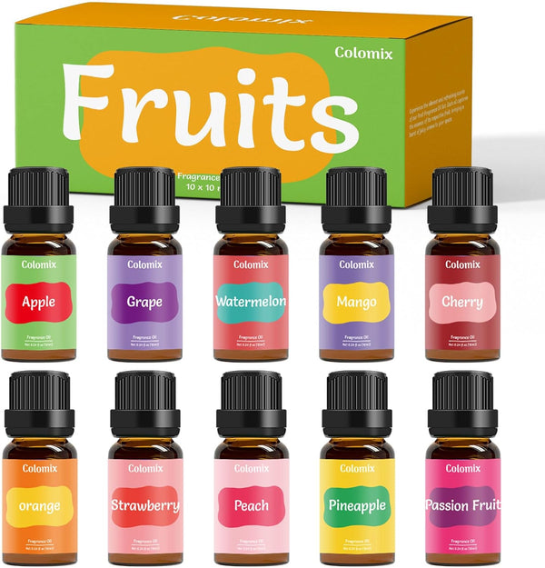 Fruity Fragrance Oil Set, 10x10ml, Colomix Essential Oils for Diffusers for Home,