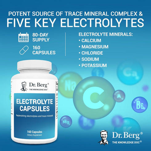 Dr. Berg Electrolyte Capsules - Sugar Free Electrolyte Supplements for Energy, Endurance, and Hydration - 160 Caps