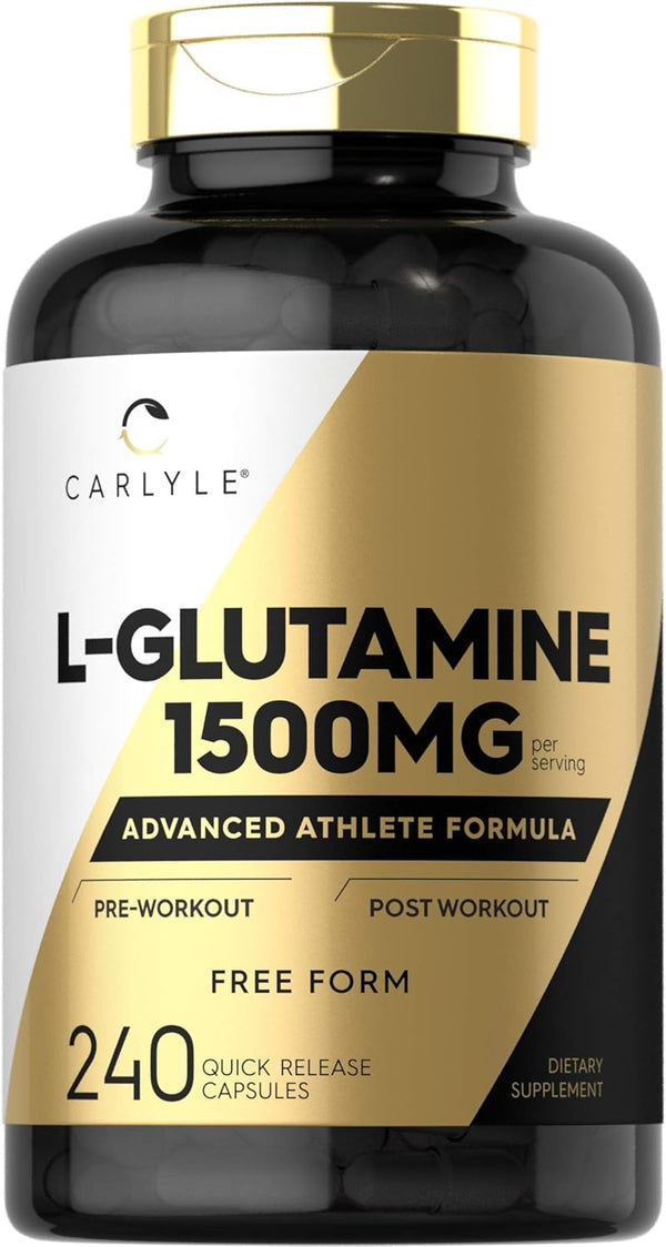 Carlyle L Glutamine Capsules | 1500mg | 240 Count | Non-GMO, Gluten Free Supplement | Advanced Athlete Formula, Pre and