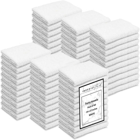 IMPERIAL TOWELS Terry Bar Mop Towels (Value Pack of 60) Size 14"x17" Absorbent and