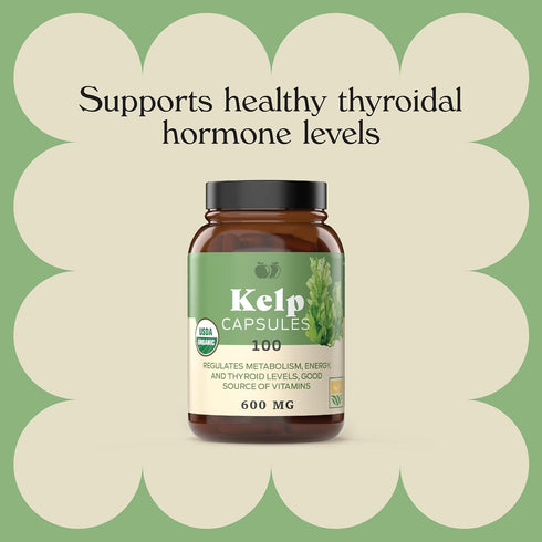 Raw Sea Kelp Powder Supplement 100 Pills, 600mg Capsules, Powdered Raw Seaweed & Thyroid Support