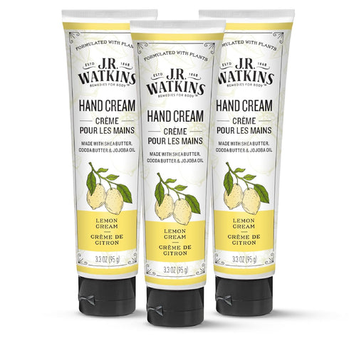 J.R. Watkins Natural Moisturizing Hand Cream, Hydrating Shea Butter, Cocoa Butter, Avocado Oil, 3.3oz, Lemon Cream, 3