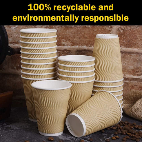 SPRINGPACK 100 pack 12 oz Disposable Paper Coffee Cups with Lids, Ripple Wall Insulated To Go Coffee Cups for Hot/Cold
