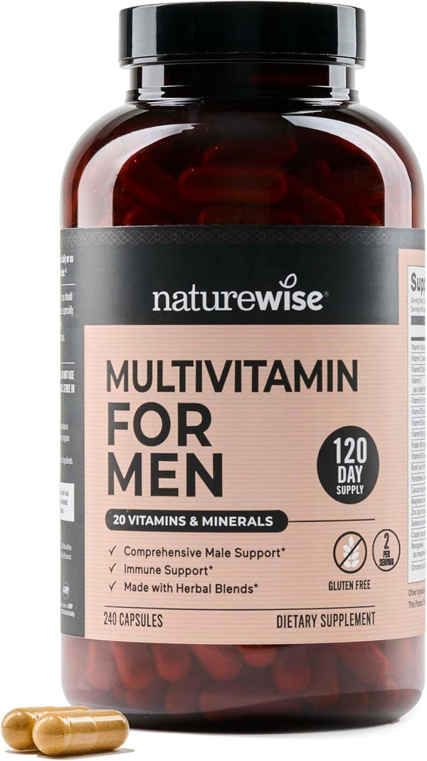 NatureWise Multivitamin for Men, Daily Male Support with Minerals & Herbs for Energy and Immunity, 240 Capsules