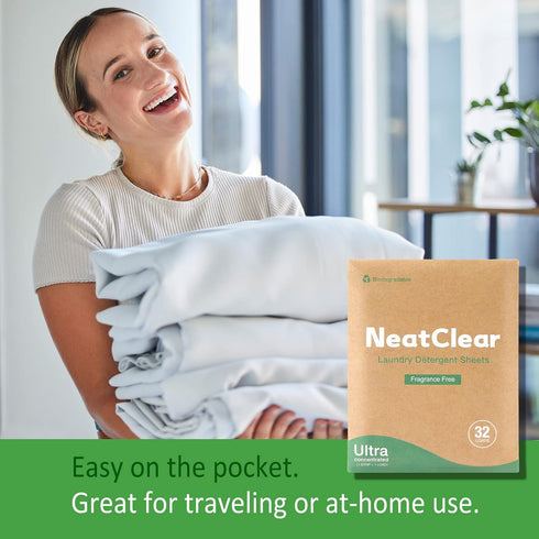 Eco Laundry Detergent Sheets - Fragrance Free Liquidless Soap Sheets (32 Loads) - Plastic Free, Eco Friendly NeatClear