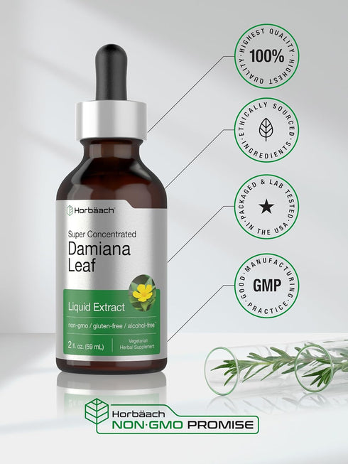 Horbaeach Damiana Leaf Herb Liquid Extract - Alcohol Free, 2 fl oz - Vegetarian, Non-GMO, Gluten Free Tincture