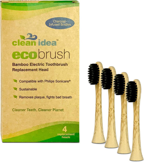 Electric Toothbrush Replacement Heads, 4pk, Charcoal Infused Bamboo, Sustainable BPA Free