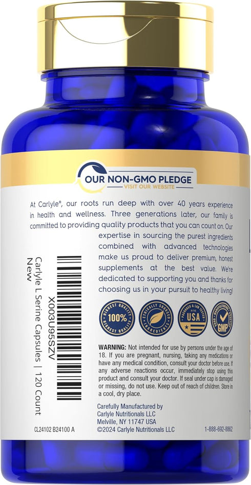 Carlyle L Serine Capsules, 500 mg, 120 Count, Non-GMO & Gluten Free Supplement