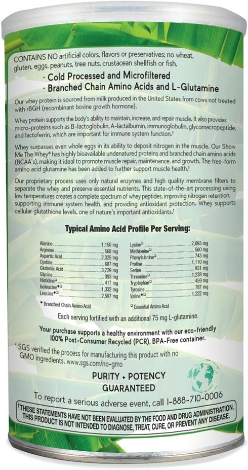 Natural Nutra Grass Fed Vanilla Show Me The Whey Protein Source Powder, Gluten Free, Sugar-Free, Non-GMO, 13.3oz