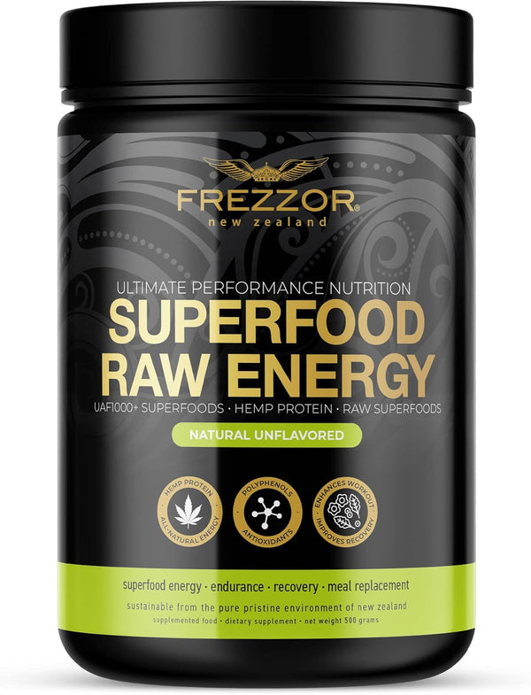 FREZZOR Superfood Raw Energy Powder - All-Natural Hemp Protein with Amino Acids & Antioxidants, 500g, 50 Scoops