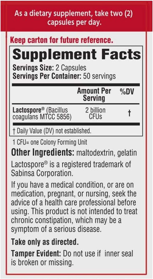 Daily Probiotic | 50 Count | Dietary Supplement for Digestive Health | 2 Billion Bacillus Coagulans Live Cultures, White