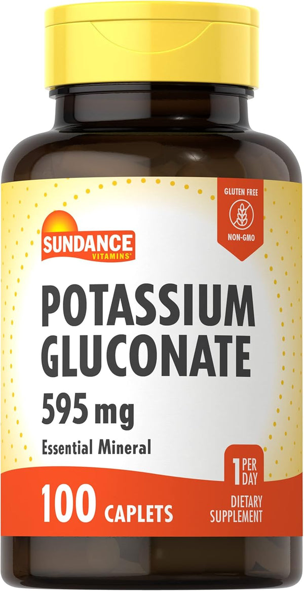 Potassium Gluconate 595mg | 100 Count | Essential Mineral Supplement | Vegetarian, Non-GMO, Gluten Free Formula