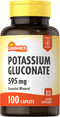 Potassium Gluconate 595mg | 100 Count | Essential Mineral Supplement | Vegetarian, Non-GMO, Gluten Free Formula