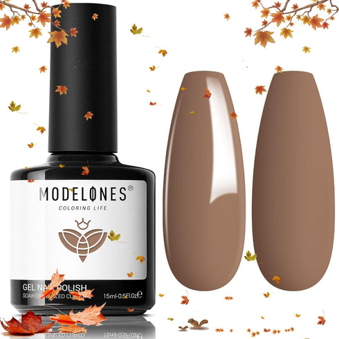 modelones Gel Nail Polish, 15ML Caramel Coffee Brown Gel Polish, Soak Off LED Neutral Nail Gel for DIY Nail Art