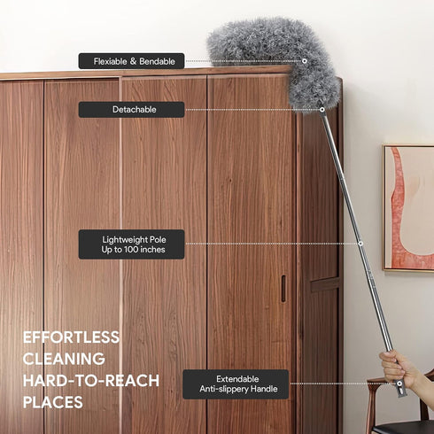 DELUX Microfiber Feather Duster,7 PCS Reusable Bendable Washable Cobweb Duster with 100 inches Extra Long Extension Pole for Cleaning Ceiling Fan, High Ceiling, Blinds, Furniture & Cars by DELUX