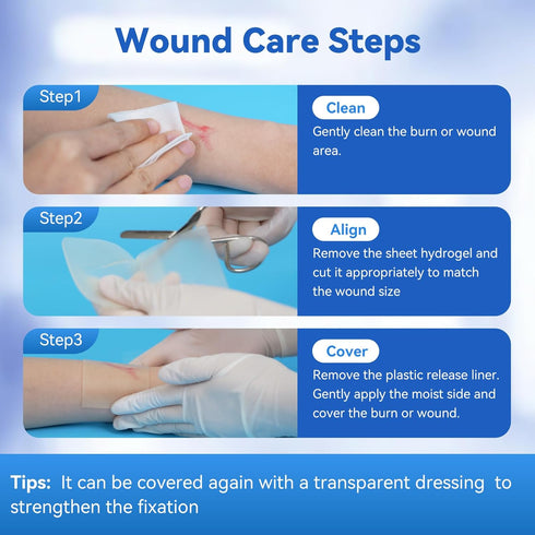 Dimora Hydrogel Burn Dressing 4" x 4" - Instant Cooling Relief for Minor Burns & Wounds, Soothing Moist Burn Pads for