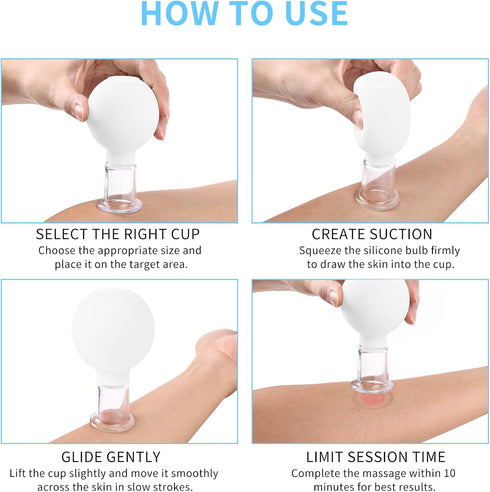 Set, 4 Meifuly Facial Cupping PCS Silicone Vacuum Suction Face Massage Cups, Skin Tightening Kit for Eyes, Face