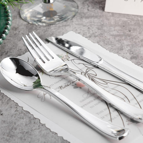 N9R 120PCS Silver Plastic Silverware Set, Disposable Cutlery - 60 Forks, 30 Spoons, 30 Knives