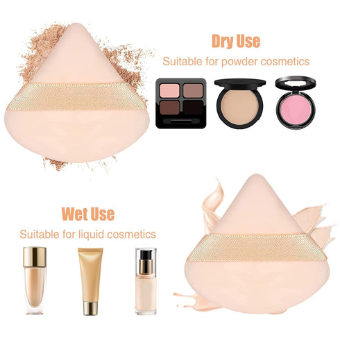 Pimoys 6 Pieces Powder Puff Face Triangle Makeup Sponge, Soft Velour Puffs for Loose Powder Setting Blender Tool