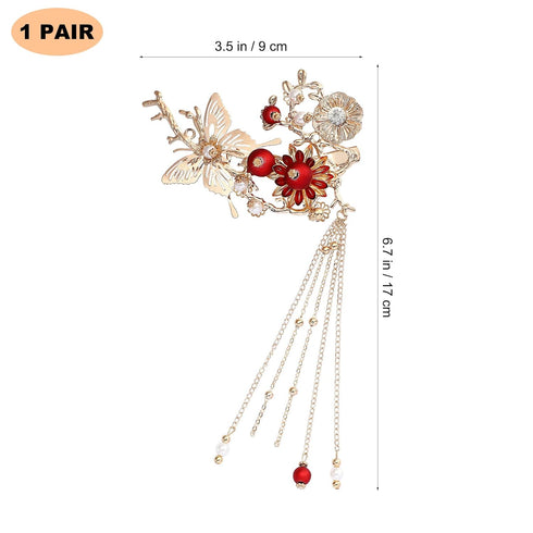 Lurrose Japanese Hairpins, Butterfly Tassel Kimono Kanzashi Bobby Pins Hair Clip Accessory for Traditional Kimono